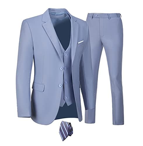 Men's 3-Piece Slim Fit Suit Set - Wedding Business Tuxedo with Blazer, Vest, Pants & Tie