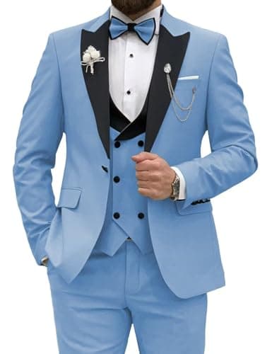 Wangyue Men's Slim Fit Tuxedo 3-Piece Suit for Wedding Party Prom Dinner