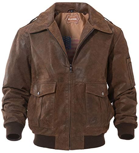 FLAVOR Men's Leather Flight Bomber Jacket
