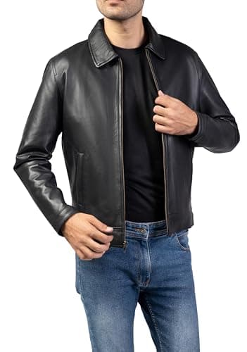 Premium Leather Jacket for Men - Classic Polo Collar Style for Everyday Wear