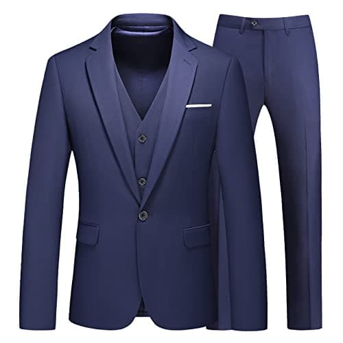 KUDMOL Men's Slim Fit 3-Piece Solid Suit Blazer Vest & Pant Set for Business Wedding Formal Prom