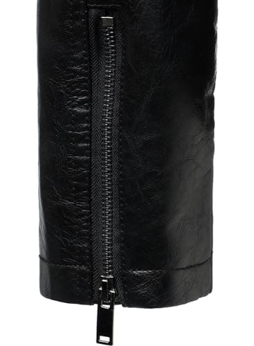HOOD CREW Men's Lightweight Vintage Faux Leather Biker Jacket