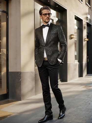 LiveZou Men's Floral Prom Dinner Party Tuxedo Suit One Button Pants Set