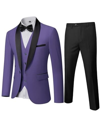 YND Men's Slim Fit Tuxedo Set with Shawl Collar Jacket Vest Pants Bow Tie