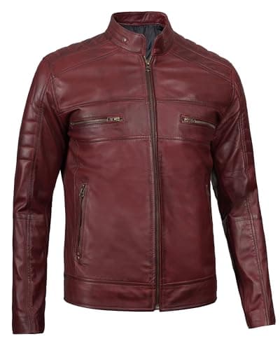 Decrum Men's Cafe Racer Leather Jacket - Real Lambskin Fashion