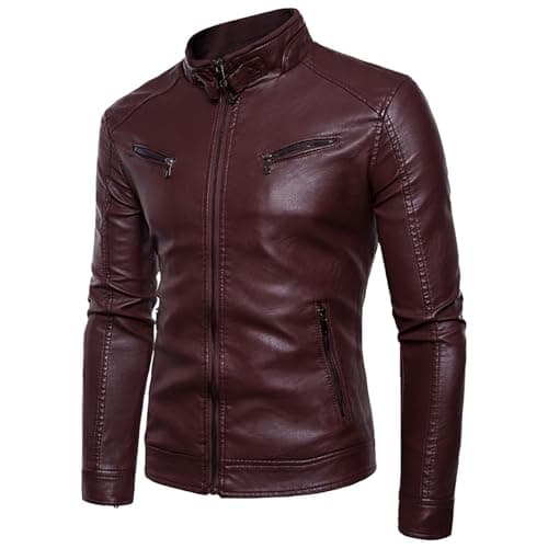 Vintage Men's Leather Stand Collar Faux Biker Jacket | Waterproof Long Sleeve
