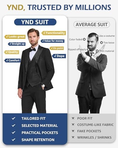 YND Men's Slim Fit Wedding Tuxedo Set with Bow Tie