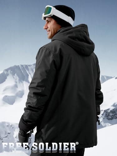 FREE SOLDIER Men's Waterproof Winter Ski Jacket with Hood and Fleece Lining