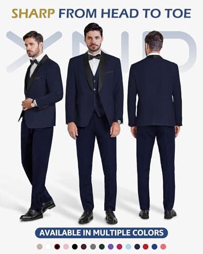 YND Men's Slim Fit Tuxedo Set with Shawl Collar Jacket Vest Pants Bow Tie