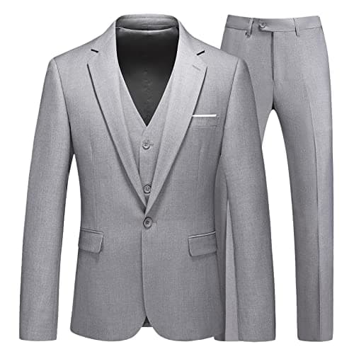 KUDMOL Men's Slim Fit 3-Piece Solid Suit Blazer Vest & Pant Set for Business Wedding Formal Prom