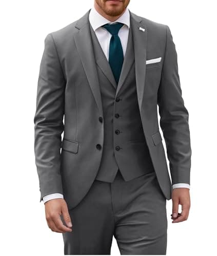 Wangyue Mens Slim Fit 3-Piece Prom Wedding Suit with Blazer Vest Pant