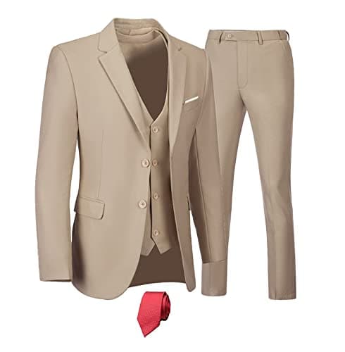 Men's 3-Piece Slim Fit Suit Set - Wedding Business Tuxedo with Blazer, Vest, Pants & Tie