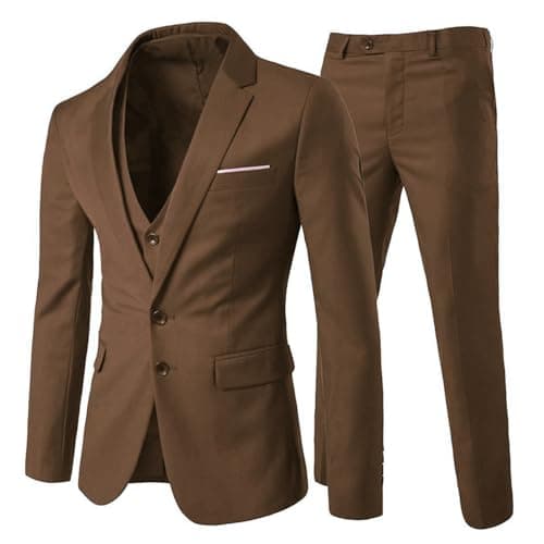 Cloudstyle Men's 3-Piece 2-Buttons Slim Fit Solid Color Smart Wedding Suit