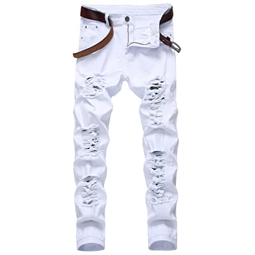 COOSVEN Men's Ripped Slim Straight Denim Jeans with Holes