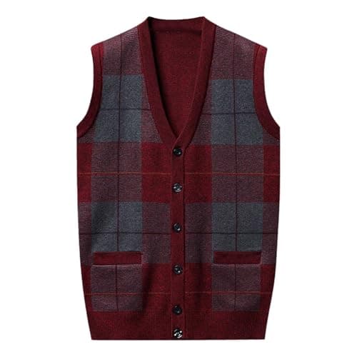 Men's Plaid V-Neck Classic Knit Sleeveless Sweater Vest