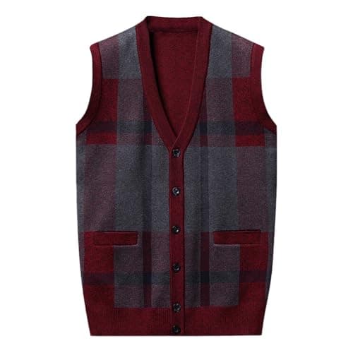 Men's Plaid V-Neck Classic Knit Sleeveless Sweater Vest