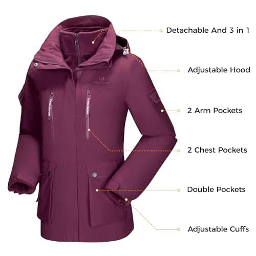 CAMEL CROWN Women's Waterproof 3-in-1 Snow Jacket Winter Coats