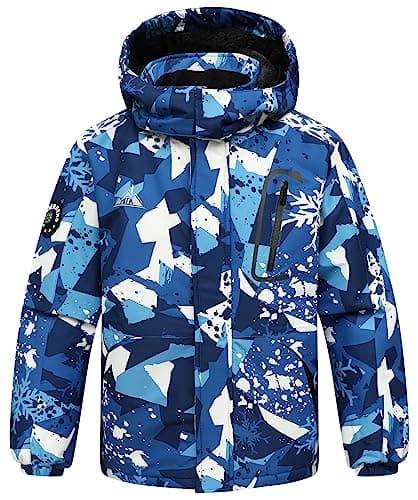 MOERDENG Kids' Waterproof Fleece Snowboarding Jacket with Detachable Hood