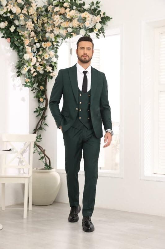 Wangyue Men's 3-Piece Slim Fit Double Breasted Suit for Business, Weddings & Proms