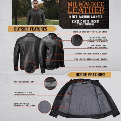 Milwaukee SFM1866 Classic Men's Black Premium Leather Motorcycle Jacket