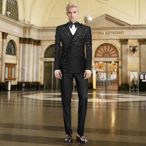 Olibexley Men's Slim Fit Double Breasted Tuxedo Suit Set