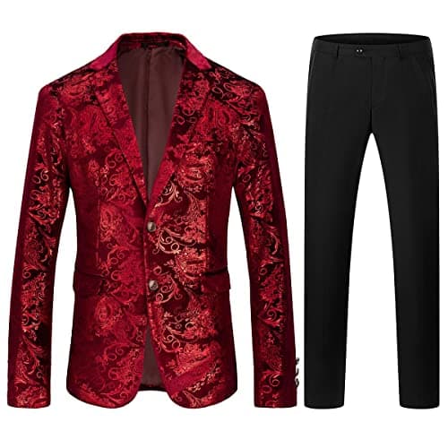 KUDORO Mens Slim Fit Formal Floral Tuxedo Suit Set for Wedding Dinner Party