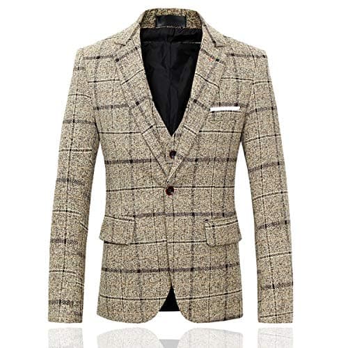Cloudstyle Men's 3-Piece Plaid Slim Fit Wedding Suit