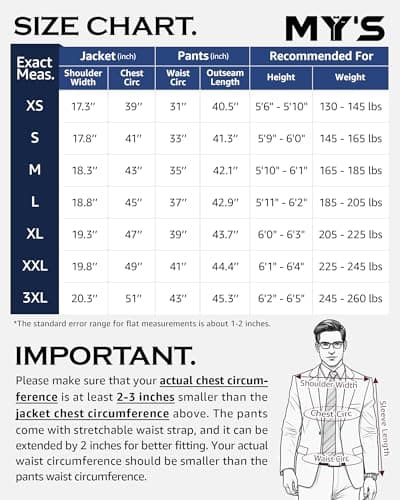 MY'S Men's 3-Piece Slim Fit Suit Set with Blazer, Vest, Pants, and Tie for Weddings