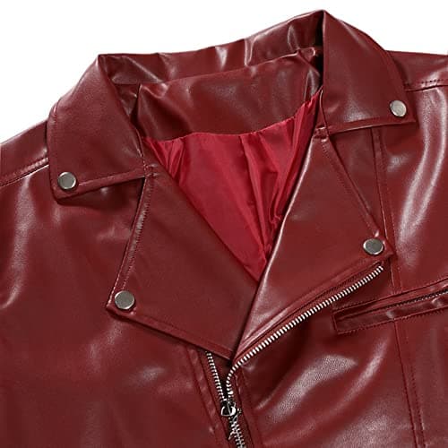 Men's Faux Leather Zip Up Motorcycle Jacket for Fall