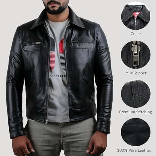 Laverapelle Men's Genuine Lambskin Leather Black Biker Jacket