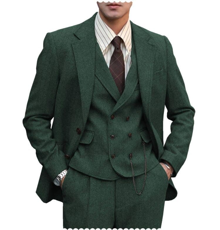 Tuikayoo Mens Formal Tweed Wool 3 Piece Slim Fit Suit Prom Tuxedo Groomsmen