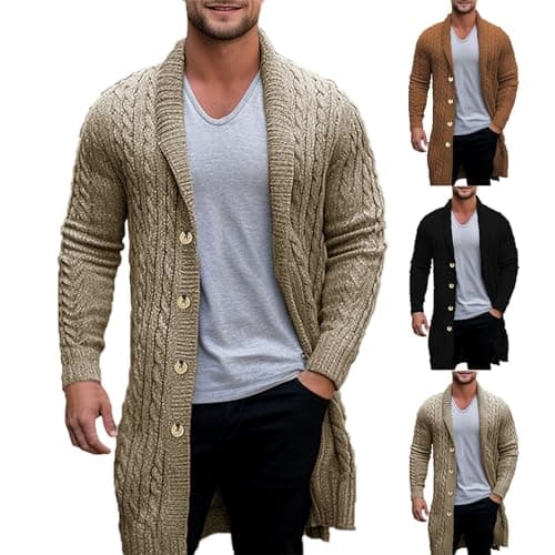 Men's Casual Long Sleeve Knit Cardigan Sweater Open Front Shawl Collar