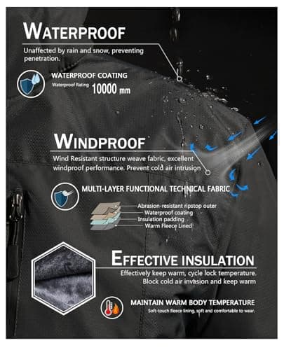 SPOSULEI Mens Waterproof Skiing Jacket with Hood Windproof Fleece Liner Multi Pockets