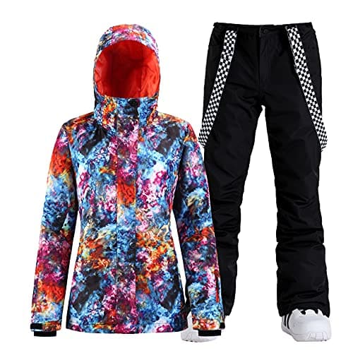 GSOU Women's Waterproof Snowsuit Ski Jacket and Pants Insulated Warm Winter Snowboarding