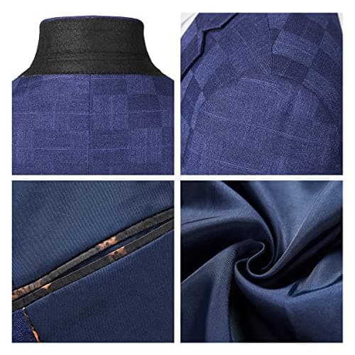 KUDMOL Mens Vintage Plaid Suit 3-Piece Casual Tuxedo for Weddings and Business Parties