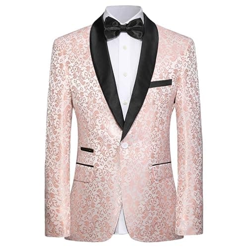LiveZou Men's Floral Prom Dinner Party Tuxedo Suit One Button Pants Set