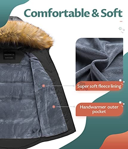 Creatmo US Boy's Winter Water Resistant Hooded Puffer Jacket