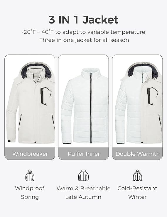Wantdo Men's Waterproof 3-in-1 Ski Jacket Winter Snow Coat