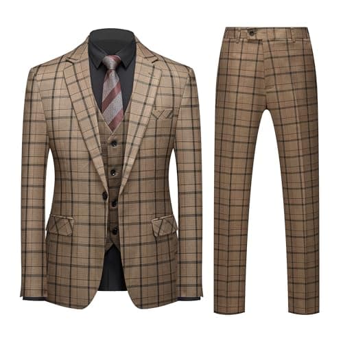 Slim Fit Plaid Suit Set for Men - Perfect for Wedding, Prom, Business