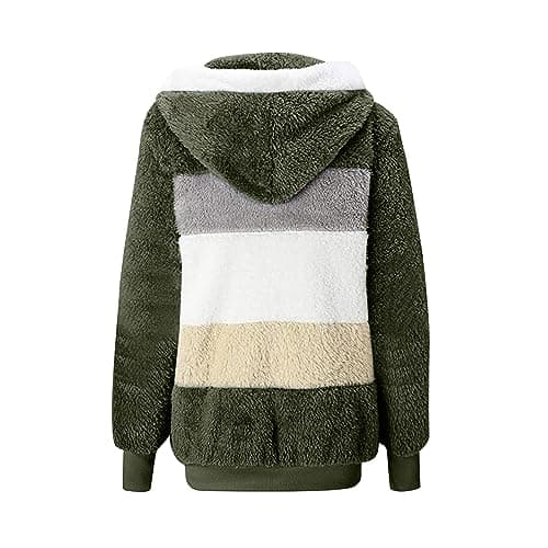 YMADREIG Women's Soft Fleece Sherpa Hooded Winter Jacket Color Block Pockets
