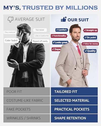 MYS Men's Solid Black 3-Piece Slim Fit Suit Vest, Pants & Tie