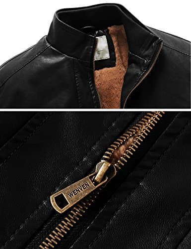 Men's Faux Leather Bomber Jacket with Fleece Lining by WenVen