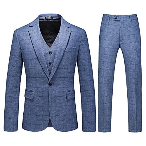 KUDORO Men's Slim Fit Tweed Plaid Suit Tuxedo Set