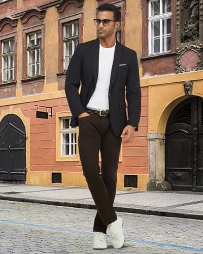 WULFUL Men's Slim Fit Casual Blazer Jacket - Lightweight Sport Coat