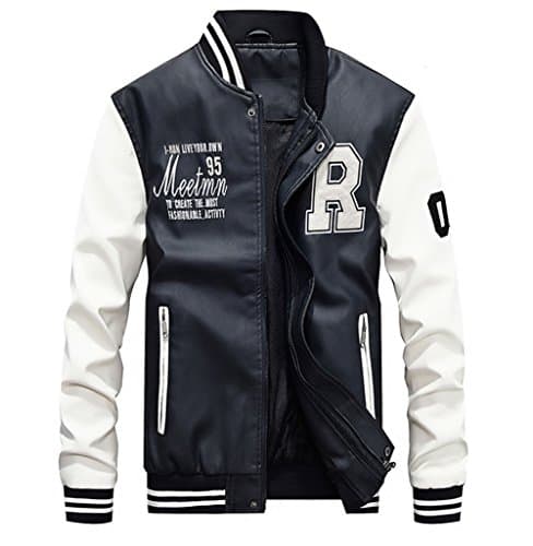 Lavnis Men's Faux Leather Slim Fit Casual Baseball Collar Jacket