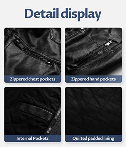 CREATMO Men's Waterproof Faux Leather Motorcycle Bomber Jacket with Removable Hood
