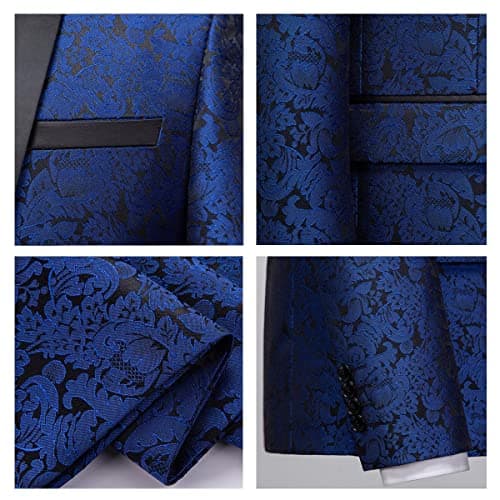 KUDORO Mens Slim Fit Formal Floral Tuxedo Suit Set for Wedding Dinner Party