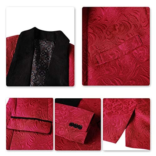 YFFUSHI Men's Slim Fit Jacquard Tuxedo 1 Button Shawl Collar Suit 3PC