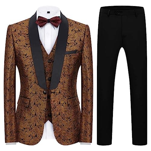 KUDORO Slim Fit 3 Piece Men's Formal Tuxedo Suit for Wedding Prom
