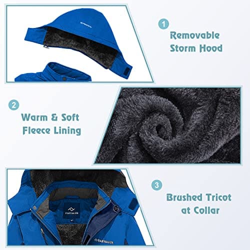 FARVALUE Boys' Waterproof Winter Ski Jacket with Removable Hood